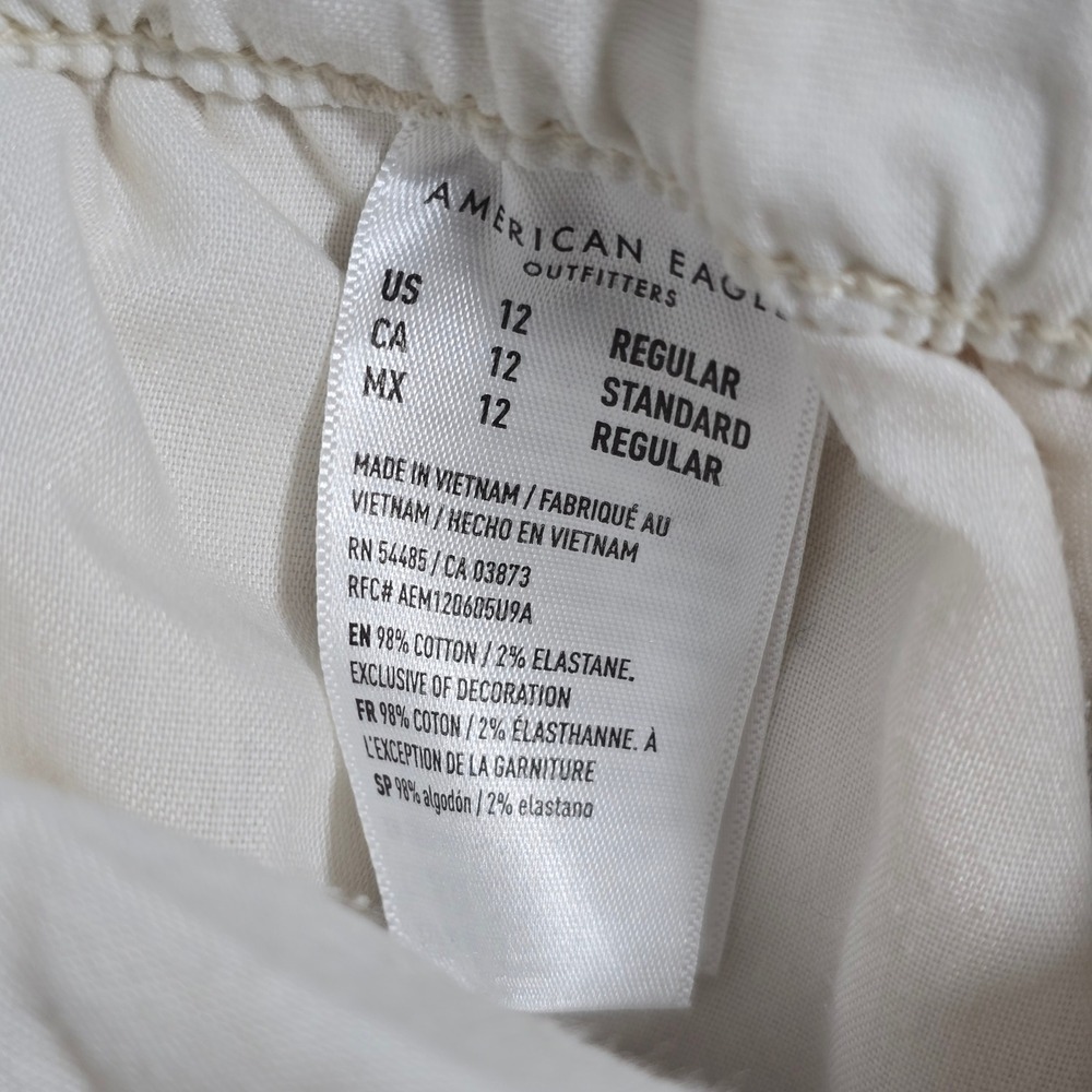 American Eagle‎ Women Cream Corduroy Barrel Leg Paperbag Waist Pants Size 12 Reg - Picture 9 of 10